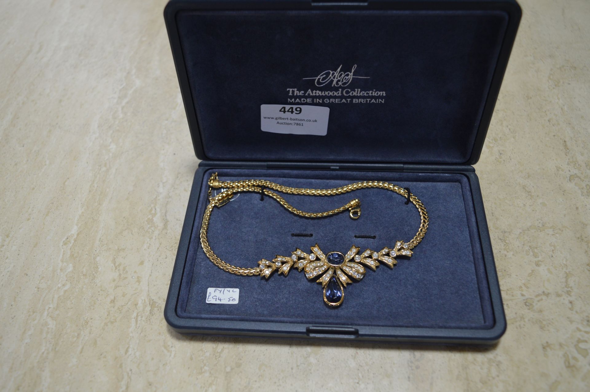 Attwood Collection Gold Plated Necklace set with Clear Cut and Blue Stones