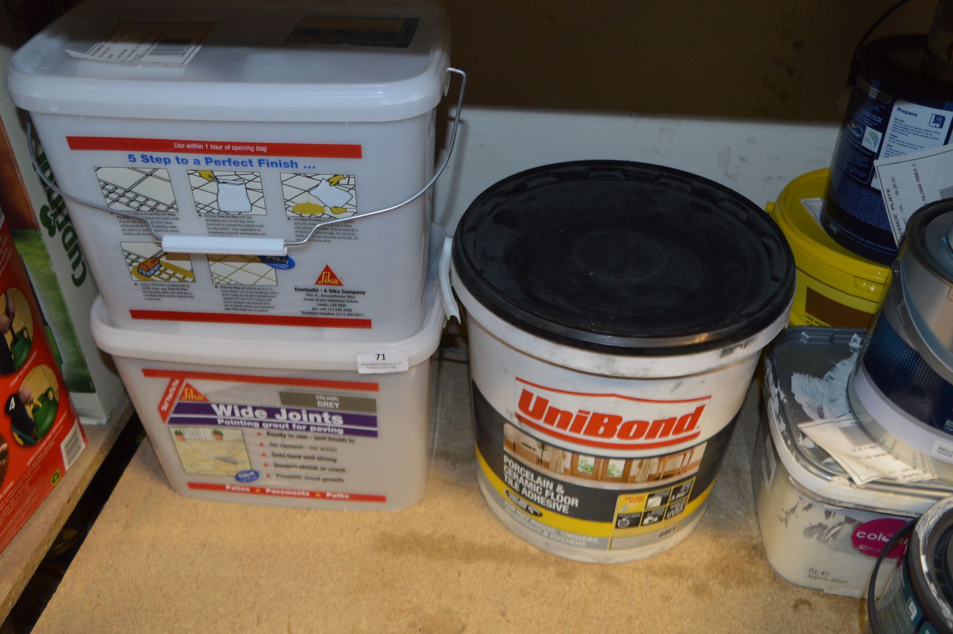 *Two Tubs of Sika Wide Joints Pointing and Grout for Pavers and a Tub of Porcelain Tile Adhesive