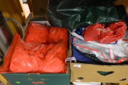 Box Containing Disposable Latex Gloves and Assorted Tarpaulin Sheets etc.