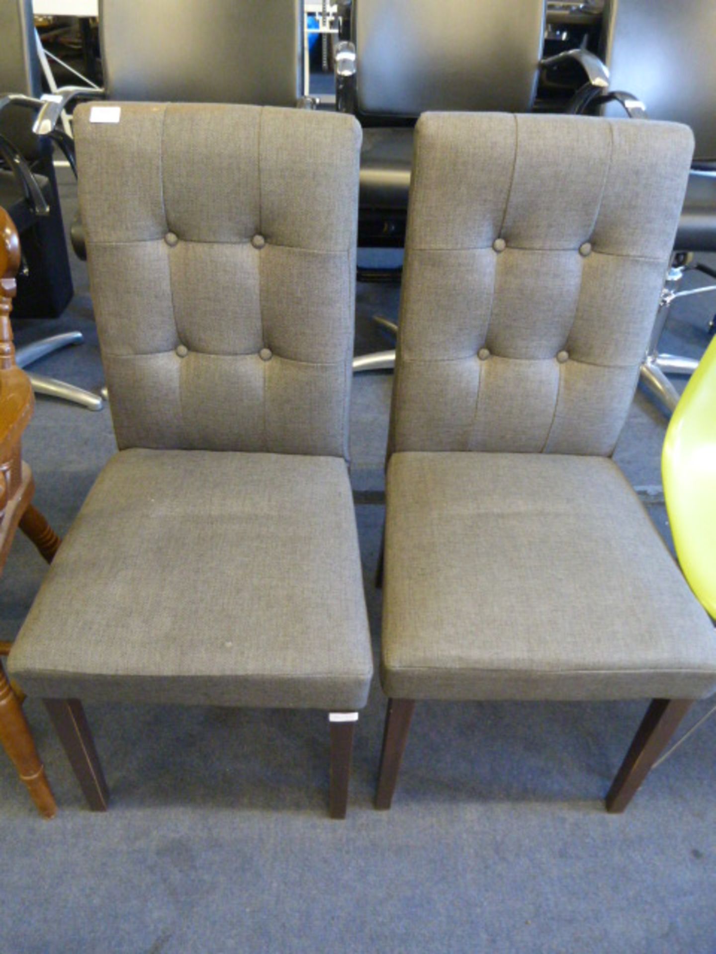 Pair of Grey Upholstered Button Back Dining Chairs