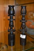 Pair of African Carved Ebony Candle Stands