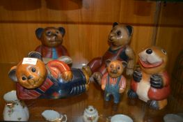 Carved Wood Teddy Bear and Mole