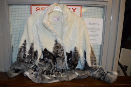 Ladies White and Grey Acrylic Fur Coat Size: 18