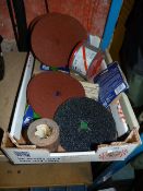 Box Containing Assorted Abrasive Papers and Disks