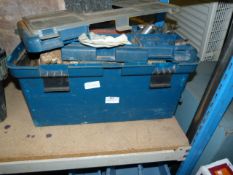 Plastic Toolbox Containing Assorted Builders Tools