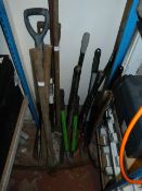 Assorted Builders and Gardening Tools; Pick Axes,