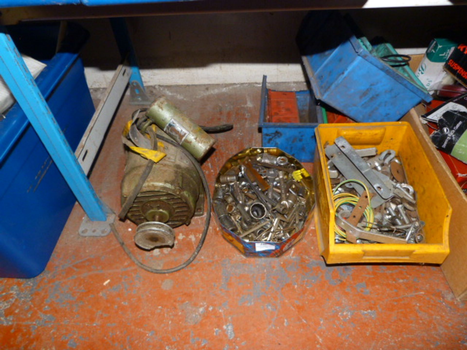 Electric Motor, Box of Sockets, Nuts, Bolts, Plast