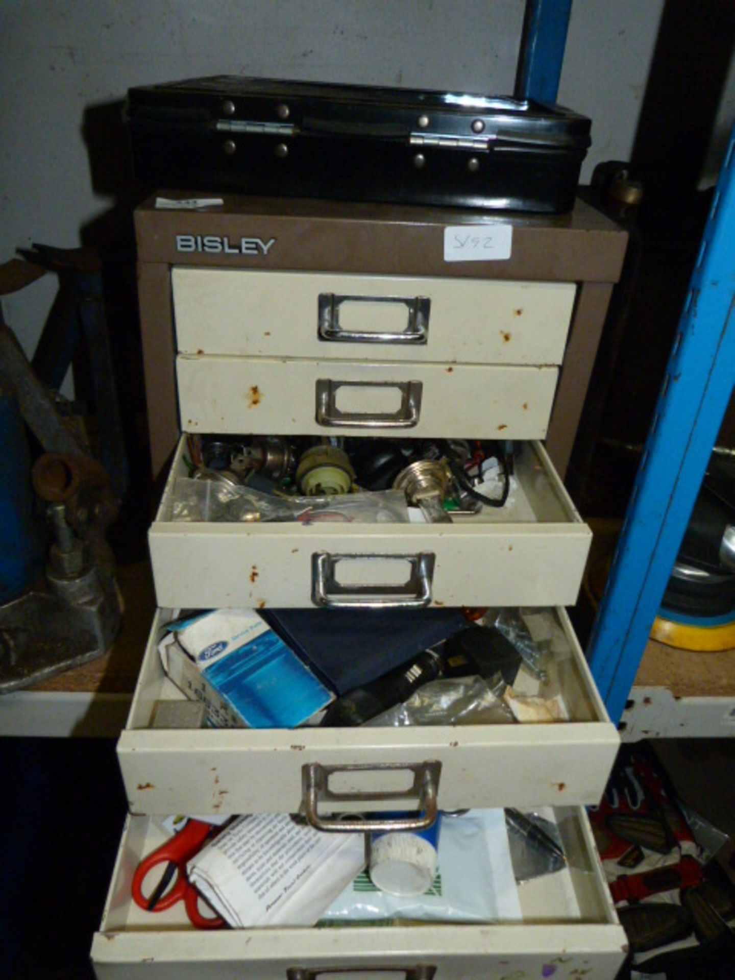 Bisley Five Drawer Filing Cabinet Containing Assor