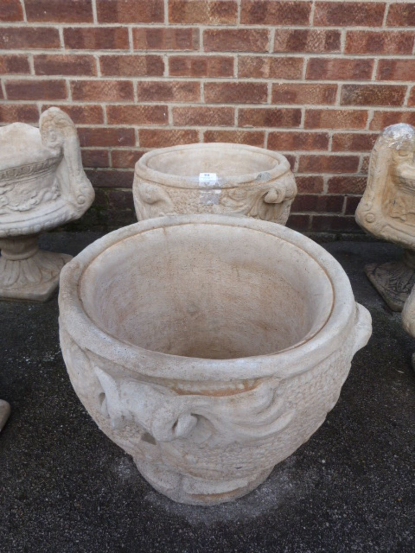 Pair of Large Reconstituted Limestone Planters