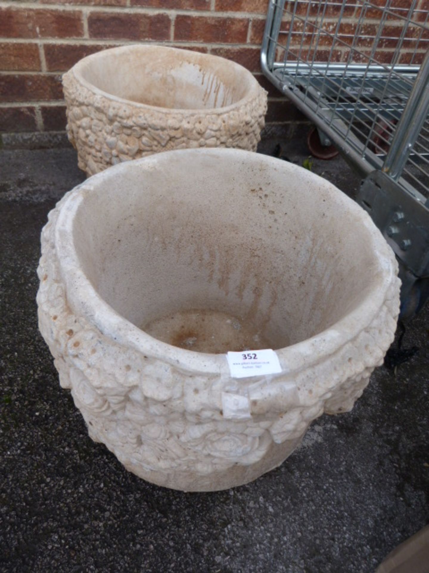 Pair of Reconstituted Limestone Garden Planters wi