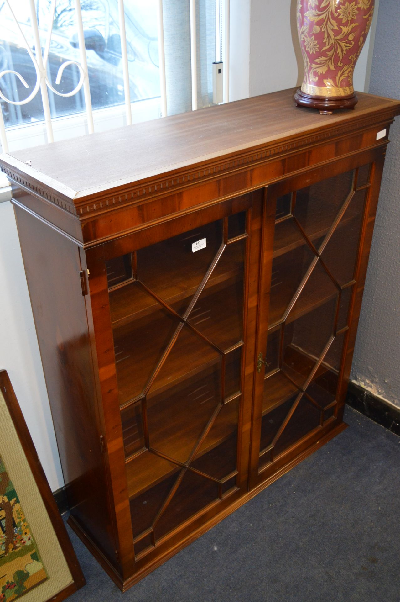 Yew Wood Veneered Astragal Glazed Bookcase