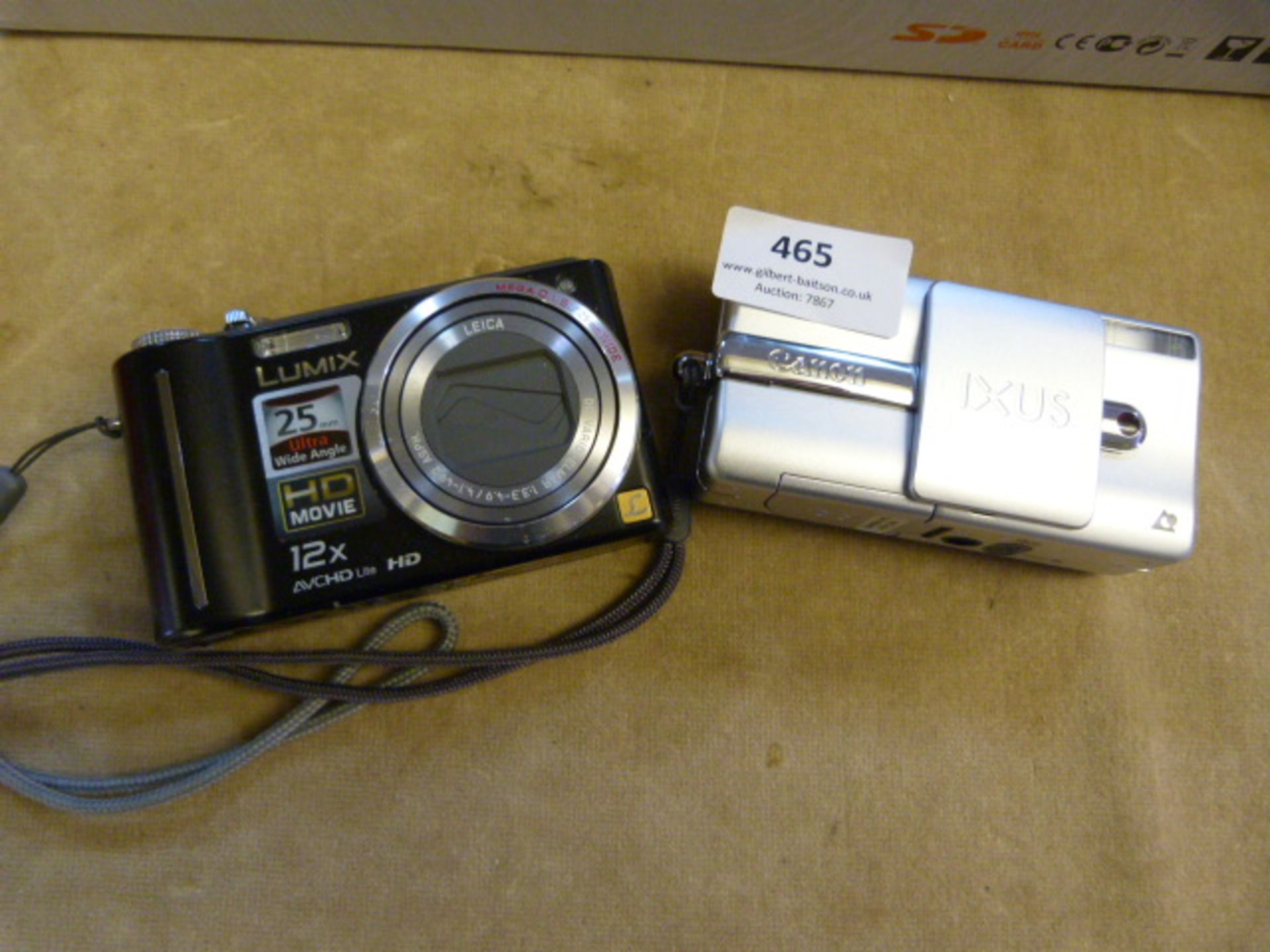 Canon Ixus Camera and a Panasonic Lumix DMC-TZ7 Ca