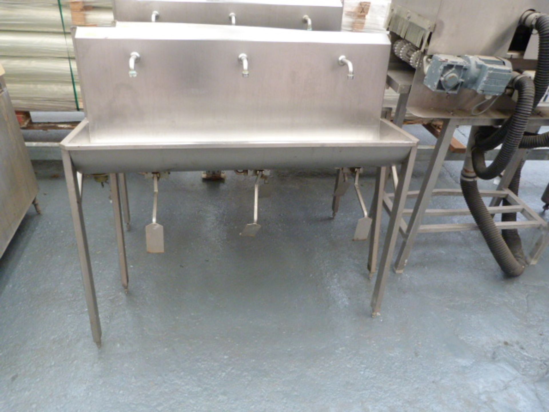 *Stainless Steel Knee Operated, Three Station Hand Wash Unit