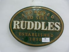 Metal Oval Wall Plaque "Ruddles Established 1858"