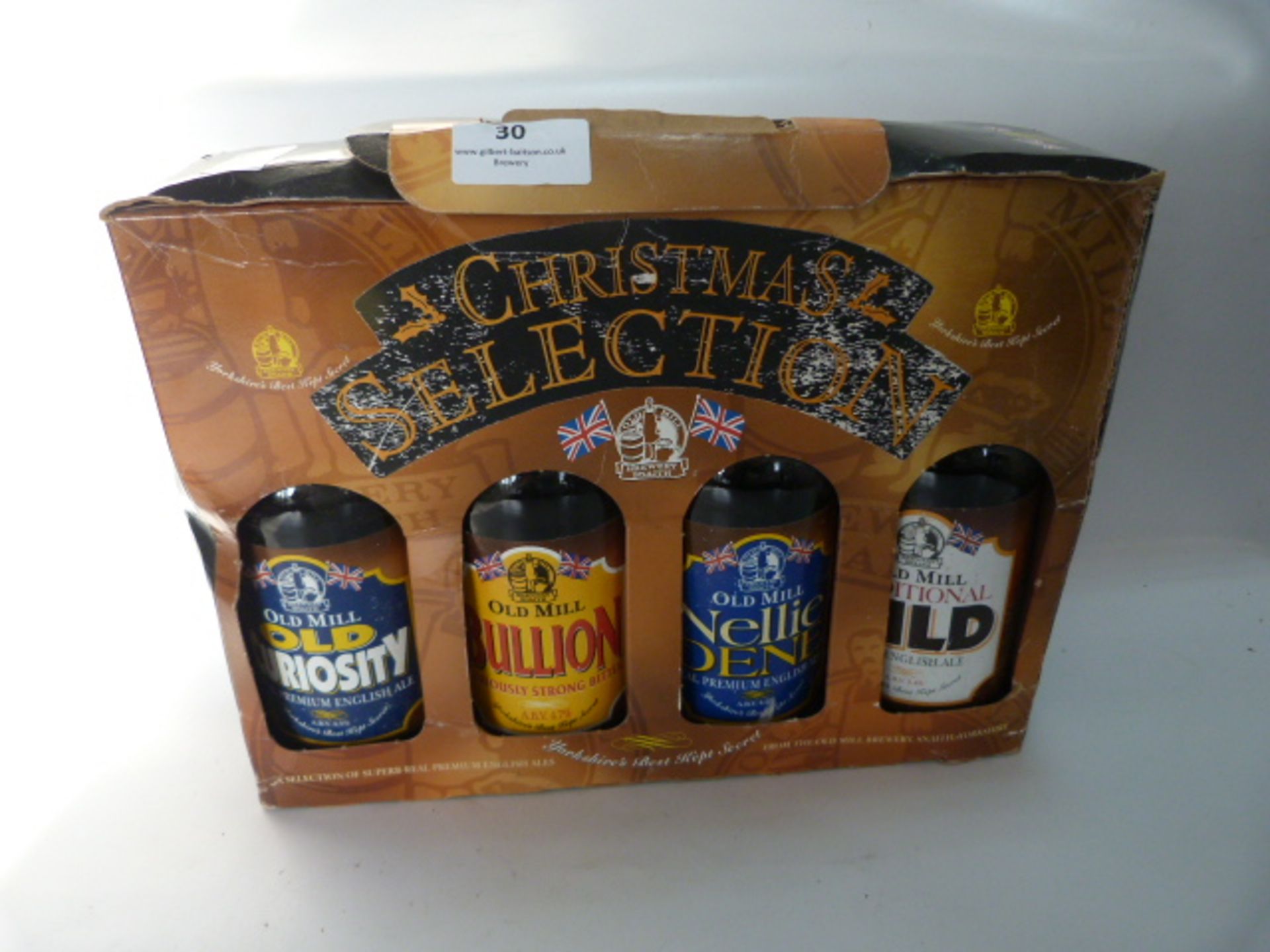 Christmas Selection Old Mill Old Curiosity Ale, Bullion Strong Bitter, Nellie Dean Ale and