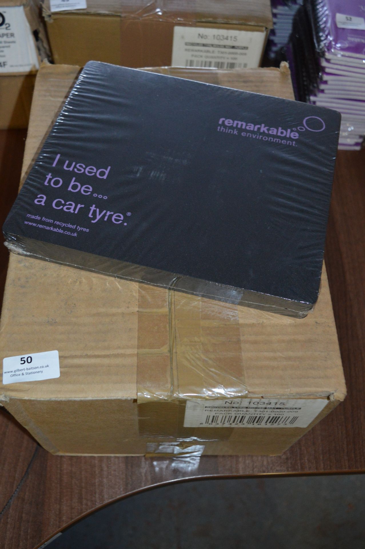 *Box Containing 100 Recycled Mouse Mats (Purple)