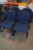 Four Tubular Framed Office Chairs with Blue Uphols