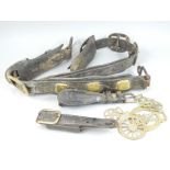 A collection of horse brasses, some with martingale straps etc.