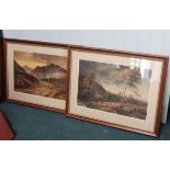 After J Macwhirter. Highland scene with sheep etc., coloured prints, a pair, plate size, 42cm x