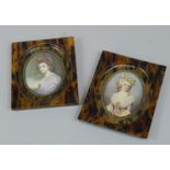 A pair of 20thC miniatures, each printed and painted with a portrait of a lady stamped Mason &