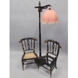 A collection of black Japanned furniture, to include a standard lamp, with turned column,