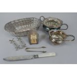 A collection of silver plate, to include a mid 19thC style two handled sugar bowl and matching