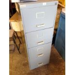 A grey steel four drawer filing cabinet, with key This lot is for sale WITHOUT RESERVE. Viewing is