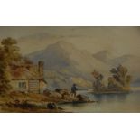 18th/19thC British School. River scene with fisherman, watercolour, 16cm x 23.5cm