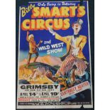 A Billy Smart's Circus and Wild West Show poster, for Clee Road, Clee Hall Estate, Grimsby,