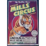 A Bertram Mills Circus poster, for South Common, Lincoln, depicting lion within hoop.