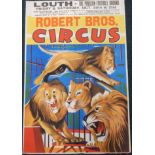 A Robert Brothers circus poster, at the Pavilion Football Ground, Louth, depicting lions and tigers,