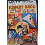 A Robert Brothers Circus poster, the Pavilion Football Ground, Louth, depicting Lions, tigers,