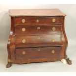 A late 18th/early 19thC Dutch mahogany bombe shaped commode, the top with a moulded edge above