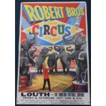 A Robert Brothers Circus poster, at the Pavilion Football Ground, Louth, depicting elephants, and