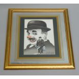 After Royston Knipe, portrait of the circus clown Charlie Cairoli, with a mirrored mount and gilt