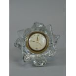 A mid/late 20thC art glass table clock, with alarm clock insert, the base signed Schmid.