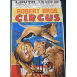 A Robert Brothers Circus poster, at the pavilion football ground, Louth featuring lions, printed