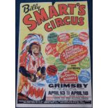 A Billy Smart's Circus poster, for Clee Road, near Love Lane Corner, Grimsby, depicting a drumming