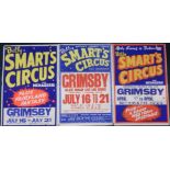 Three Billy Smart's Circus posters, for Grimsby, 51cm x 76cm.