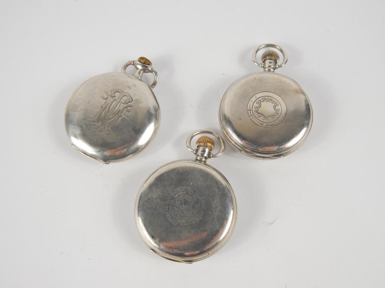 A silver open faced keyless wind gentleman's pocket watch, enamel dial bearing Roman numerals, - Image 2 of 3