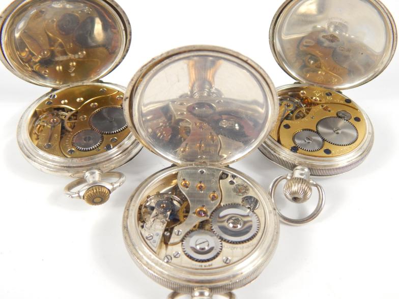 A silver open faced keyless wind gentleman's pocket watch, enamel dial bearing Roman numerals, - Image 3 of 3