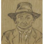 Joseph Smedley (1922-2016). Mr Wall, charcoal drawing, signed, 26cm x 24cm and another - male