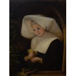 Bevin(?) (19thC). Portrait of a nun in window arch, oil on canvas, signed and dated, 90cm x 72cm