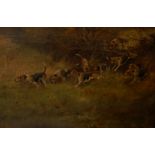 Webster(?) (19thC). Hounds on the hedge, oil on canvas, indistinctly signed, 24.5cm x 39.5cm