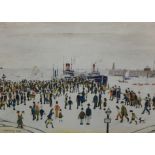 Laurence Stephen Lowry (1887-1976). Ferry Boats, signed artist coloured print, 34cm x 42cm