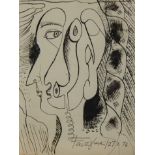 Jerzy Faczynski (1917-1994). Portrait, ink drawing, signed and dated 27.1.(19)76. 14.5cm x 10.5cm,