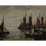 Carl Wilhelm Mosblech (1868-1934). Sailing boats - harbour scene, oil on canvas, signed, 68cm x 78.