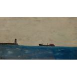 A. W. (20thC). Boat in harbour, oil on board, initialled, 15cm x 25.5cm, and a pencil drawing