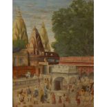 J Ewen (19th/20thC). Temple Gardens and Shrine (Benares), oil on canvas, signed, 90cm x 69.5cm