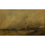 A McHyman(?) 19thC. Masted ships in stormy sea, oil on canvas, indistinctly signed, 75cm x 126cm